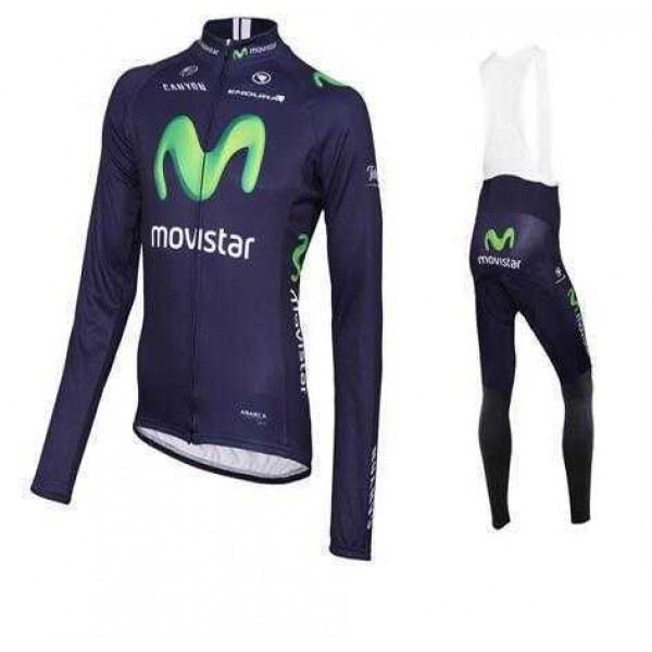 2016 Movistar Fahrradbekleidung Radtrikot Langarm+Lang Trägerhose vliezen blau 13JJ2 2016 Movistar Fahrradbekleidung Radtrikot Langarm+Lang Trägerhose vliezen blau 13JJ2