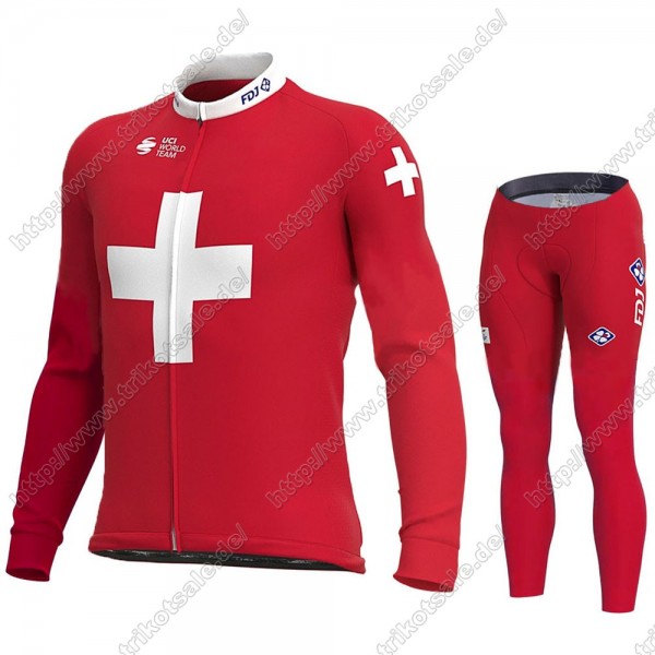 Swiss FDJ 2021 Fahrradbekleidung Radtrikot Langarm+Lang Trägerhose AWSOS Swiss FDJ 2021 Fahrradbekleidung Radtrikot Langarm+Lang Trägerhose AWSOS