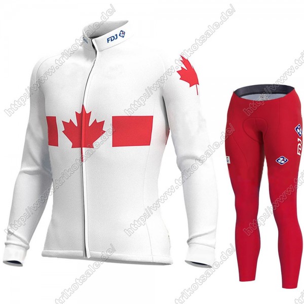 Canada FDJ 2021 Fahrradbekleidung Radtrikot Langarm+Lang Trägerhose GETWH Canada FDJ 2021 Fahrradbekleidung Radtrikot Langarm+Lang Trägerhose GETWH