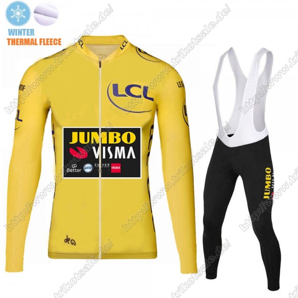 Winter Thermal Fleece Jumbo Visma 2021 Tour De France Fahrradbekleidung Radtrikot Langarm+Lang Trägerhose IXIIC Winter Thermal Fleece Jumbo Visma 2021 Tour De France Fahrradbekleidung Radtrikot Langarm+Lang Trägerhose IXIIC